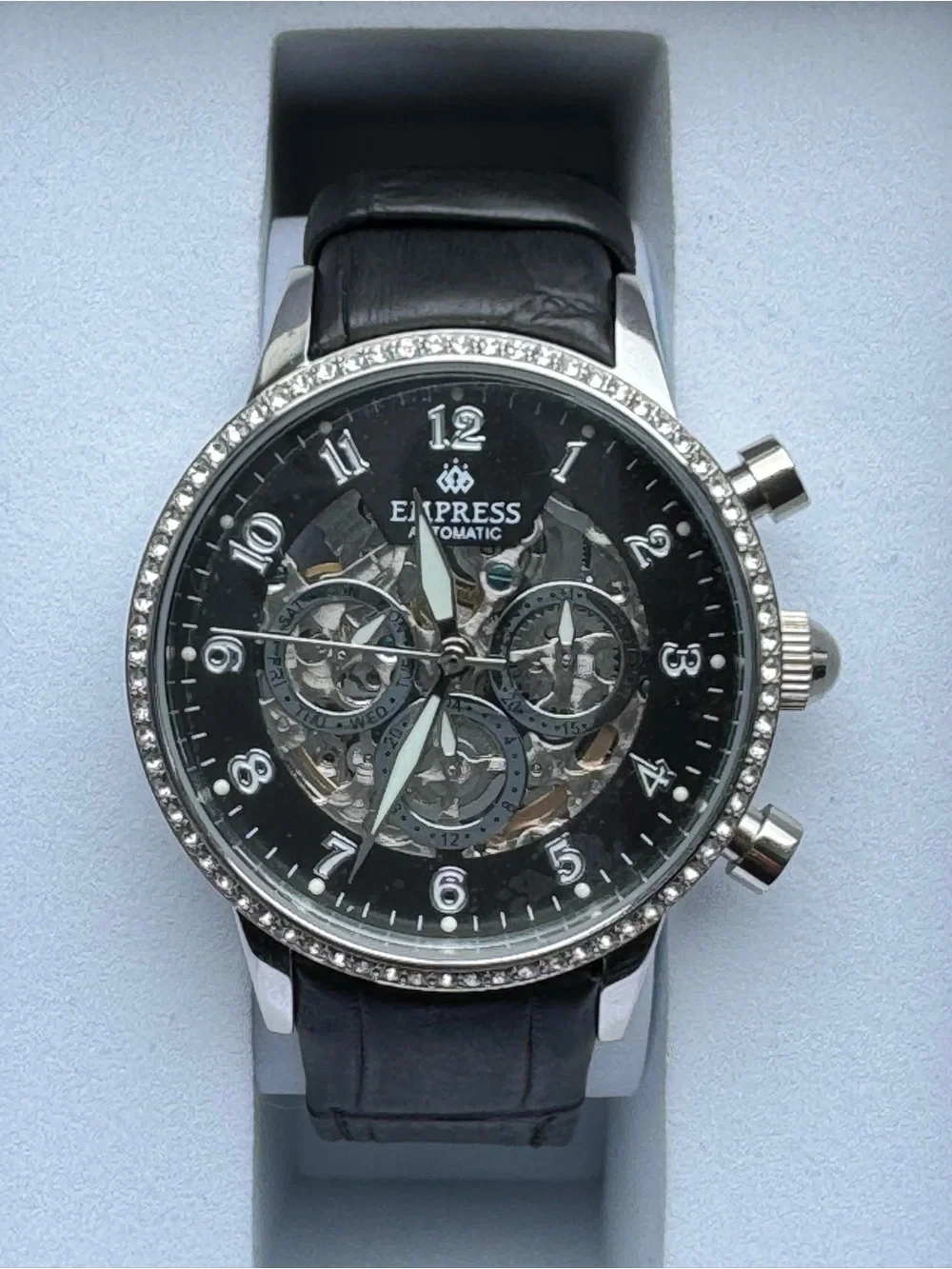 NEW! Empress Beatrice Automatic Skeleton Dial Leather-Band Watch with Day & Date